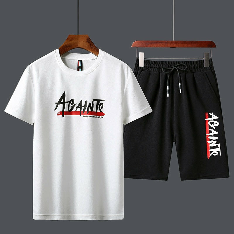 Men's Sportswear Tracksuit Two Piece Set - T-Shirt and Shorts for Running and Jogging