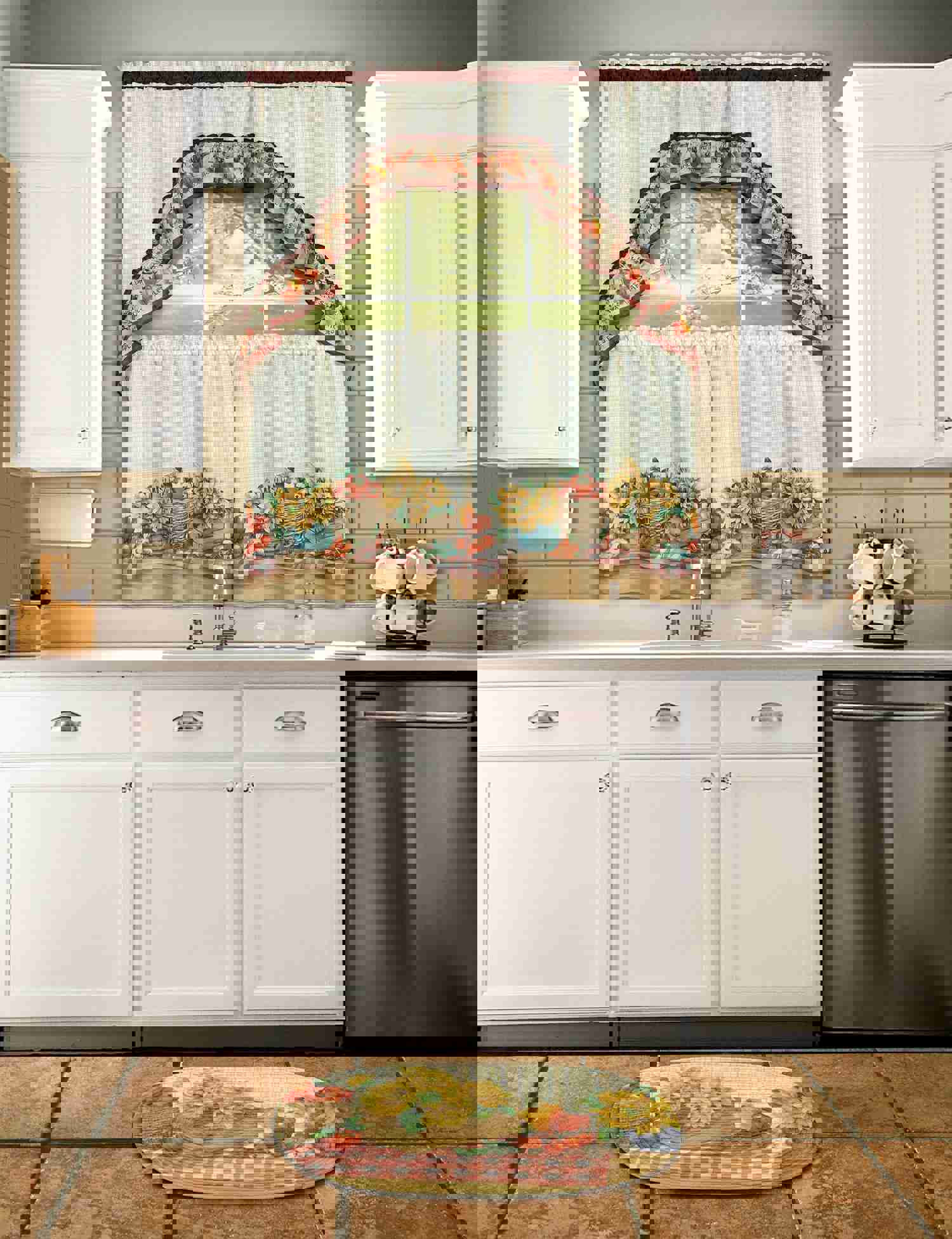 Farmers Market Kitchen Curtain Set - 57x36 & 57x30 Inches