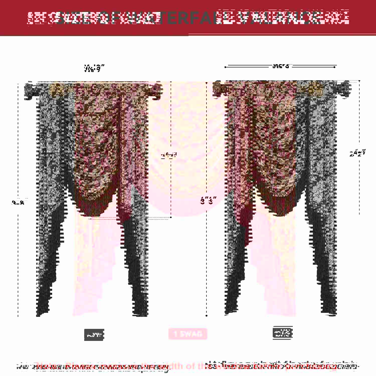 Burgundy Swag Valance with Classical Floral Pattern