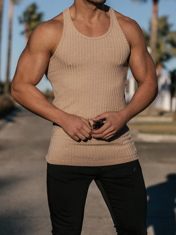Knitted Vertical Stripes Fitness Sports Slim Vest for Men