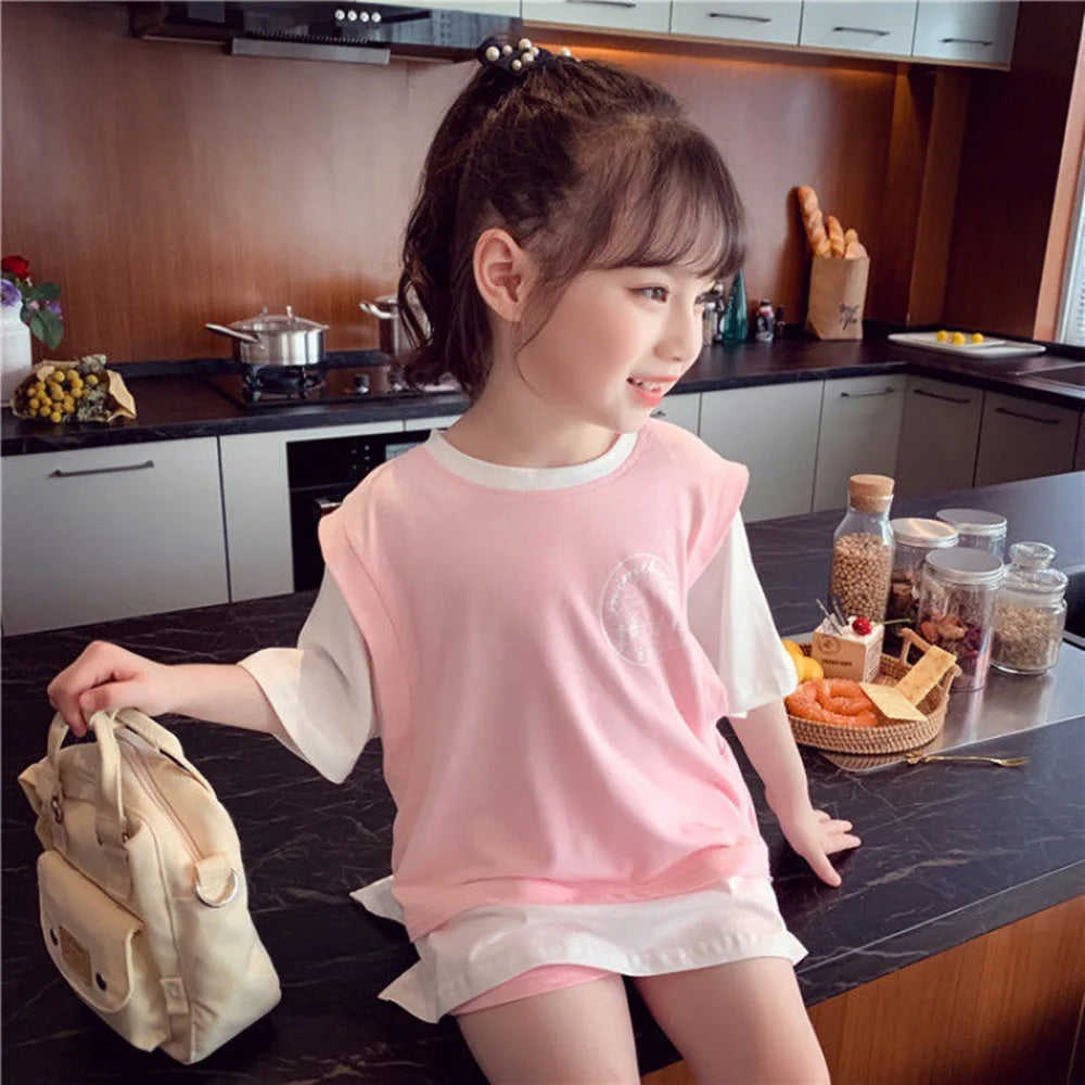 Kids Girls Patchwork Tops & Shorts Casual Clothing Set