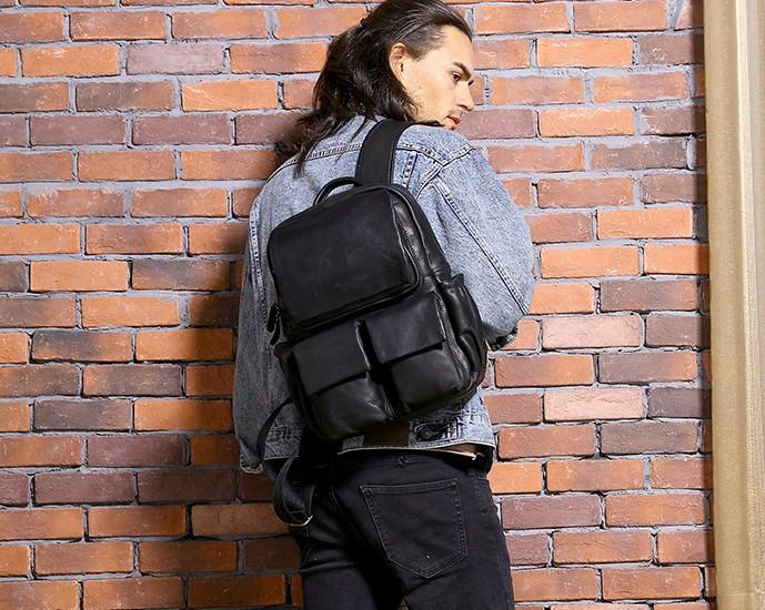 Cool Mens Leather Backpacks Black Travel Backpacks Laptop Backpack