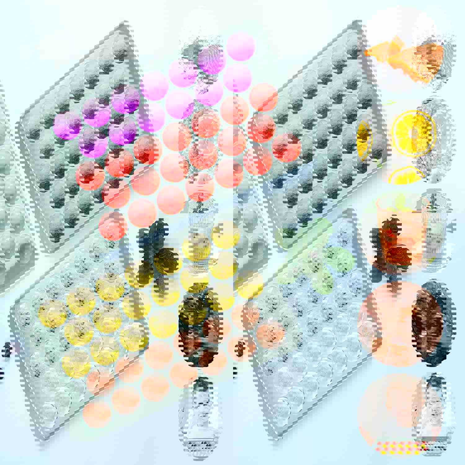 XUDHAH Round Ice Cube Trays with Lid and Bin - 3 Pack Easy-Release Ice Ball Maker Mold with Scoop, Spoon, and Tong