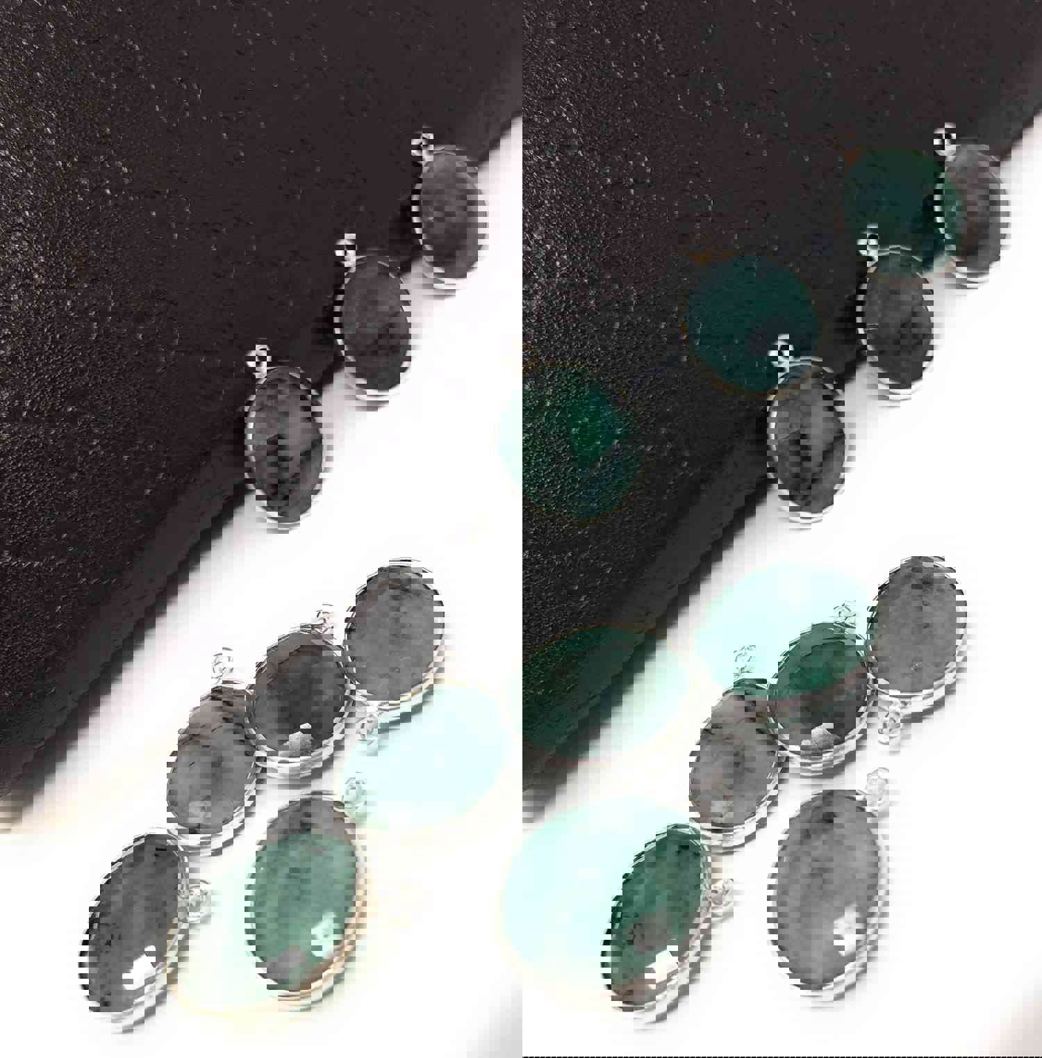 5Pcs Sterling Silver Emerald Gemstone Charms for DIY Jewelry Making - May Birthstone