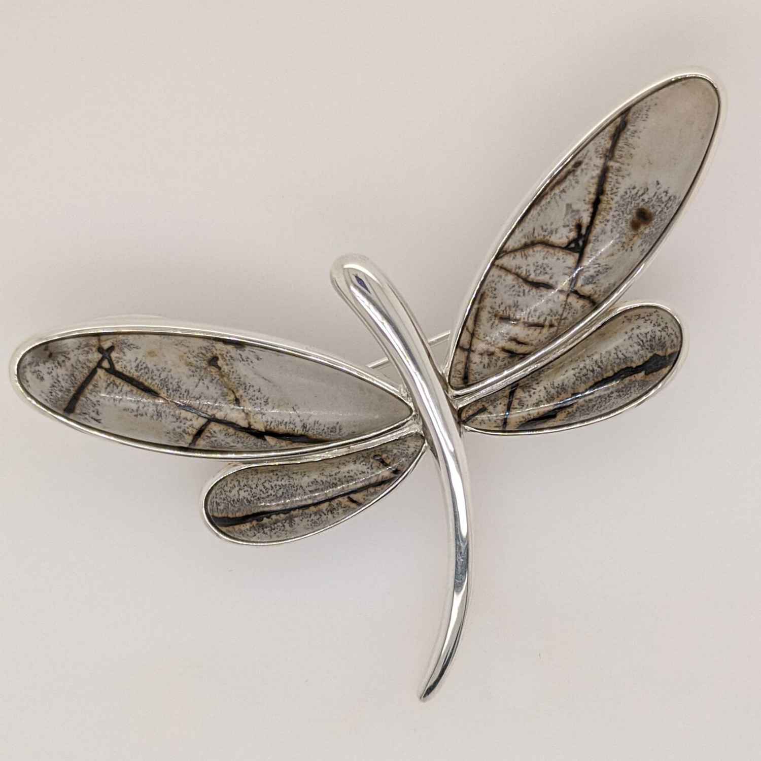 Sterling Silver Paintbrush Agate Dragonfly Pendant/Pin