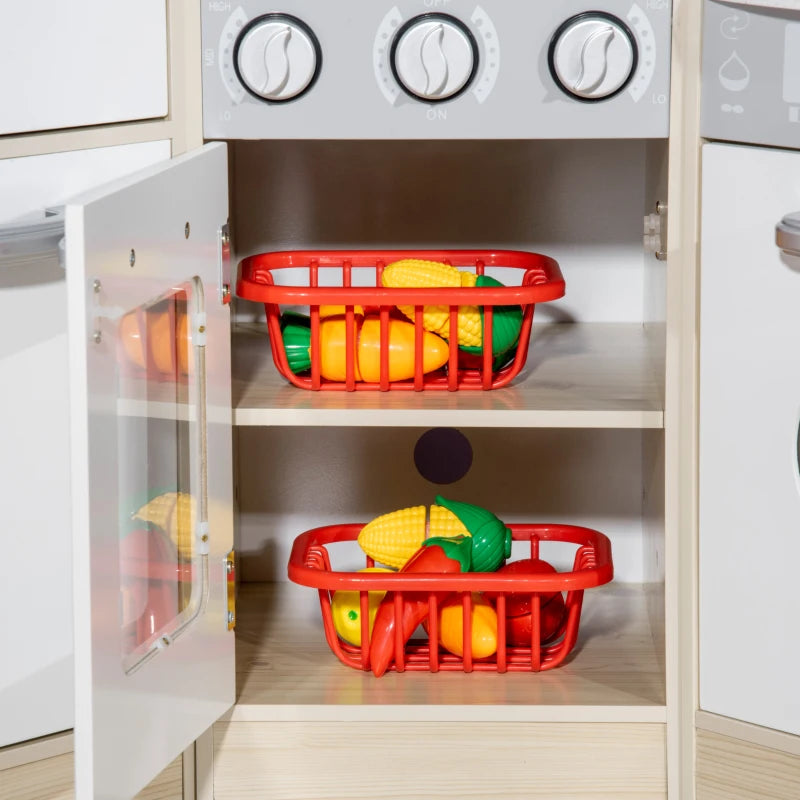 Qaba Wooden Play Kitchen with Lights and Sounds - Kids Pretend Kitchen Playset