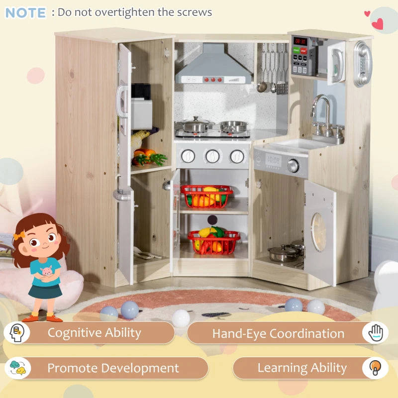 Qaba Wooden Play Kitchen with Lights and Sounds - Kids Pretend Kitchen Playset
