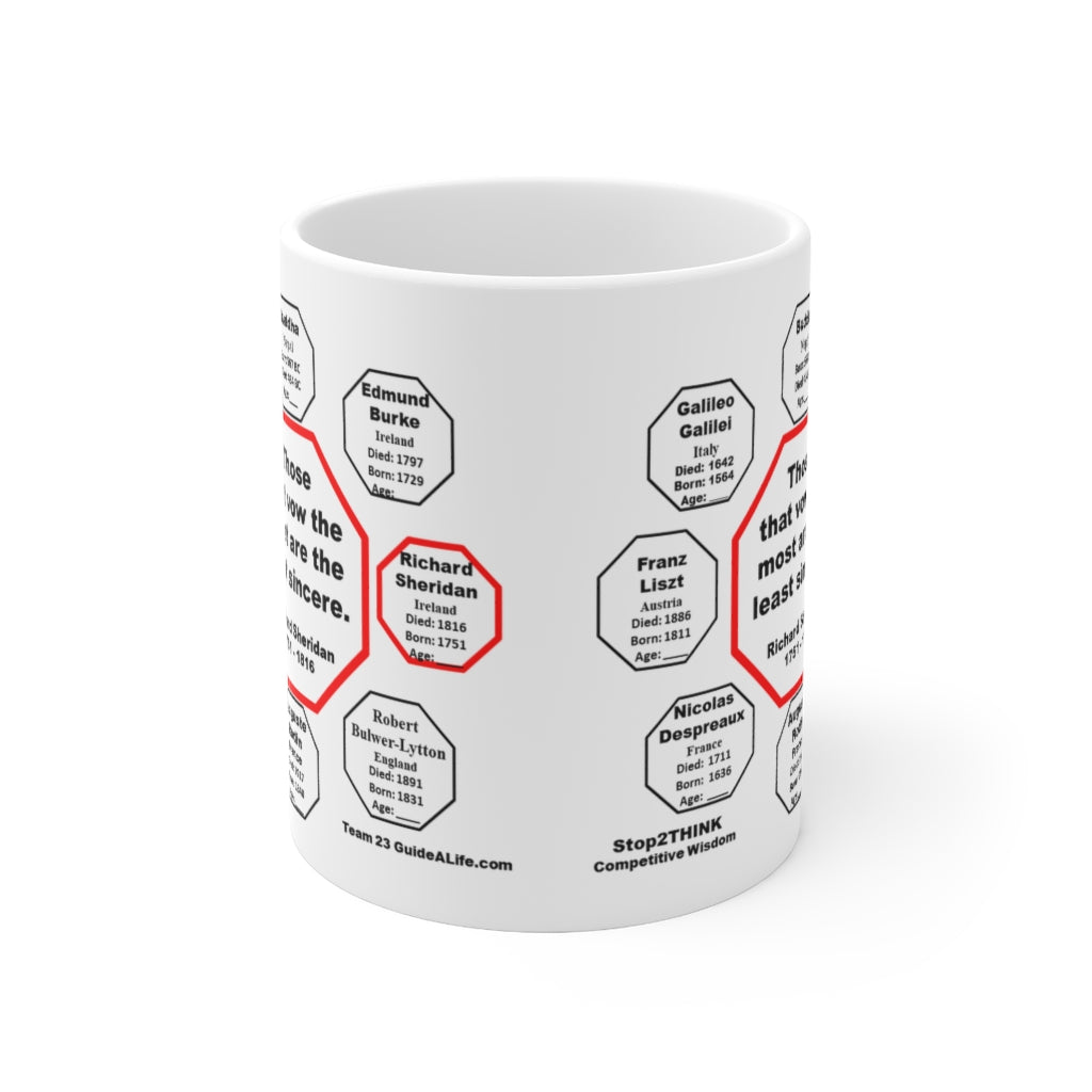Drink Wisely in MugWisdom - Ceramic 11oz Cup with Richard Sheridan Quote