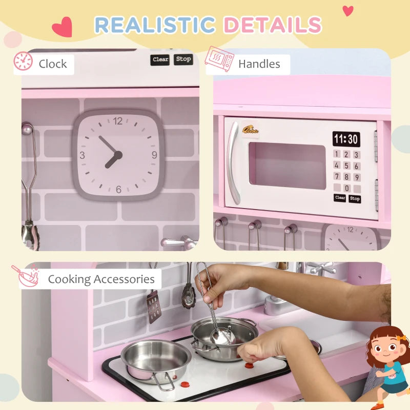 Qaba Wooden Play Kitchen with Lights and Sounds - Kids Pretend Kitchen Playset