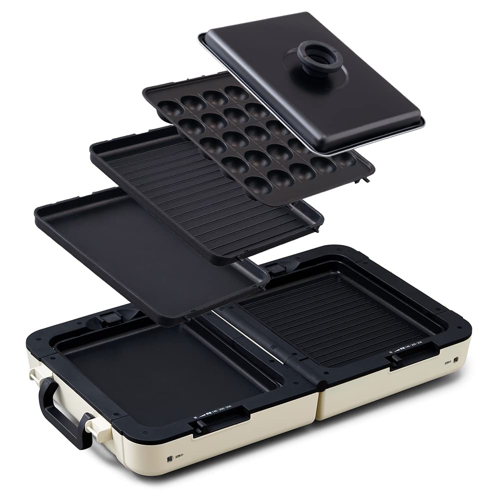 Iris Ohyama DPOL-W31-C Double-Sided Hot Plate with Lid - Compact & Foldable for Takoyaki, Yakiniku & More