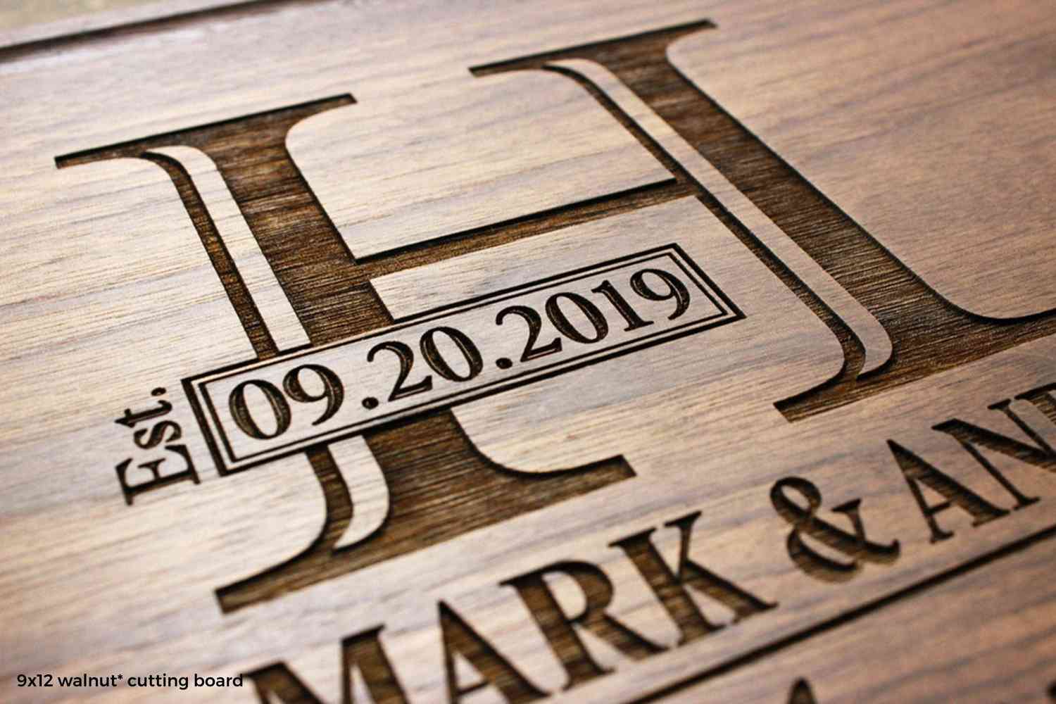 Personalized Engraved Wooden Cutting Board - Monogram Design for Wedding or Anniversary Gift