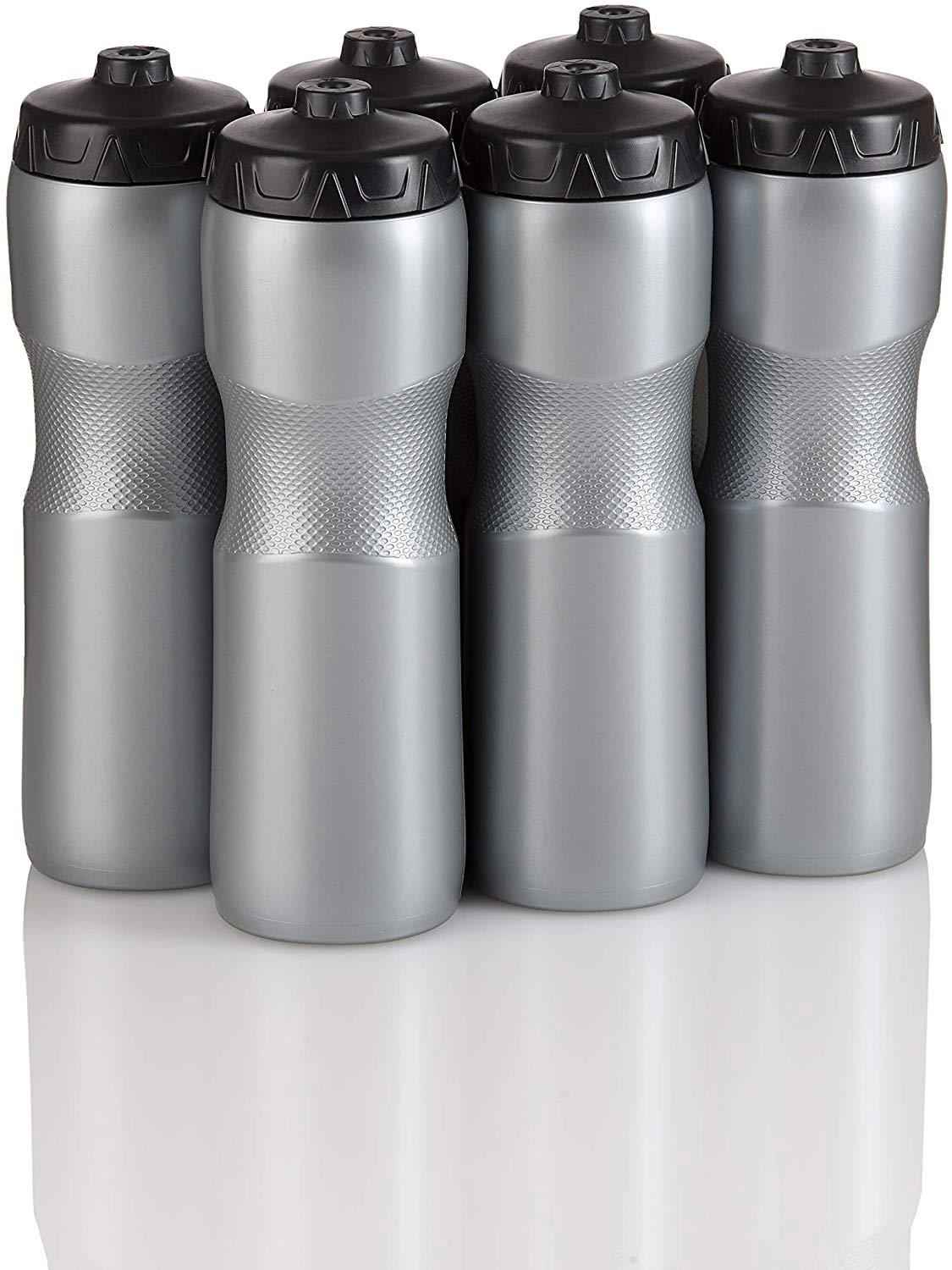 50 Strong Brand Jet Stream Sports Squeeze Water Bottle with One-Way Valve - Team Pack (Set of 6, 28 oz, Leak Proof, Made in USA)