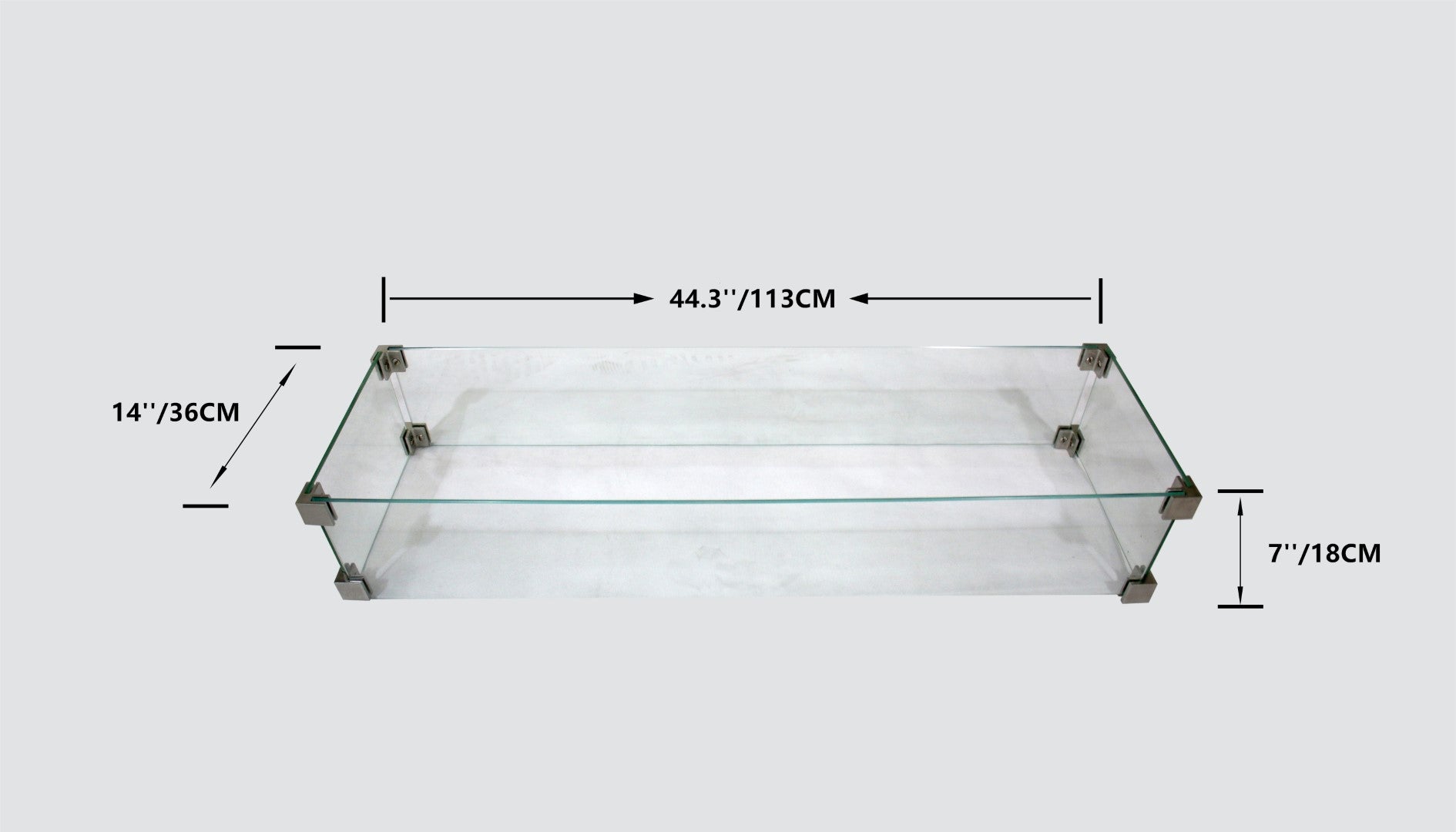 44 x 14 Fire Table Rectangle Wind Screen - Safety Barrier for Gas Fire Pits