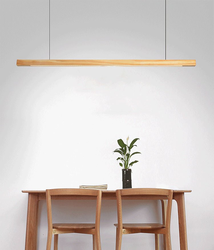 MIRODEMI® Natural Wood Linear Bar Chandelier - Modern LED Lighting for Dining Room & Kitchen