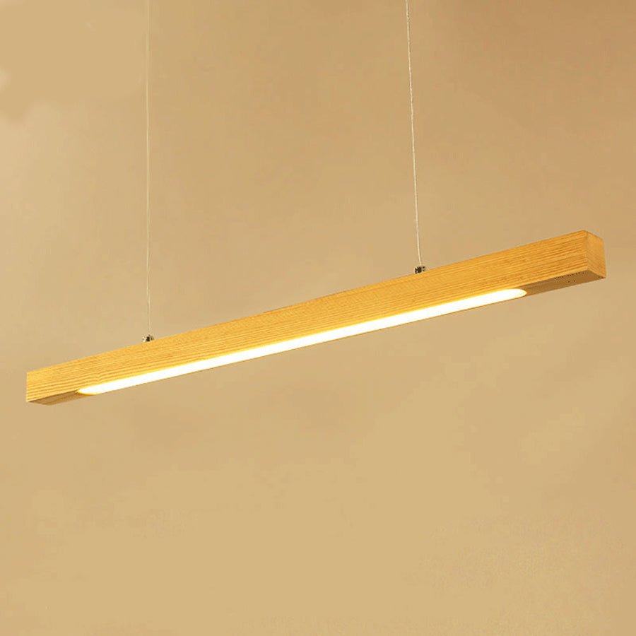 MIRODEMI® Natural Wood Linear Bar Chandelier - Modern LED Lighting for Dining Room & Kitchen