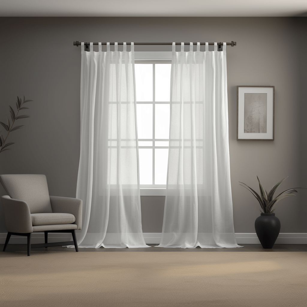 White Linen Sheer Curtain With Tabs Top - Unlined Sheer Curtain Panel