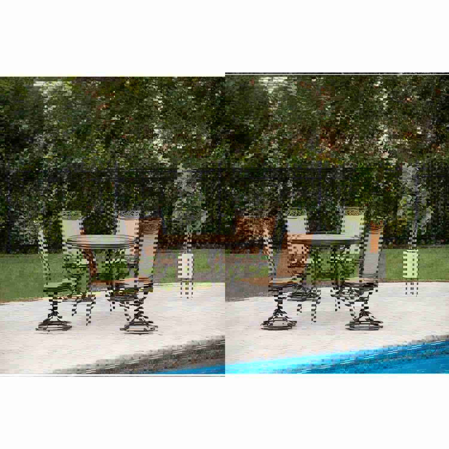 Hanover Fontana 5-Piece Outdoor Dining Set with Four Swivel Rockers and a 51 In. Tile-top Dining Table