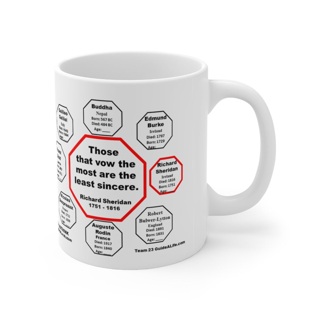 Drink Wisely in MugWisdom - Ceramic 11oz Cup with Richard Sheridan Quote