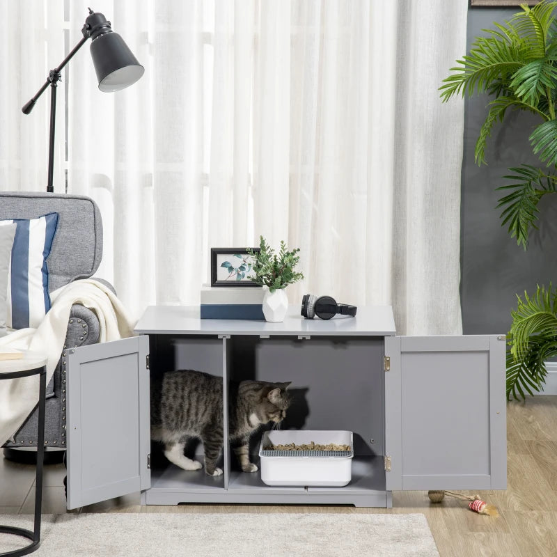 PawHut Adjustable Cat Litter Box Enclosure with Magnetic Doors, Multi-Functional Side Table for Indoor Use