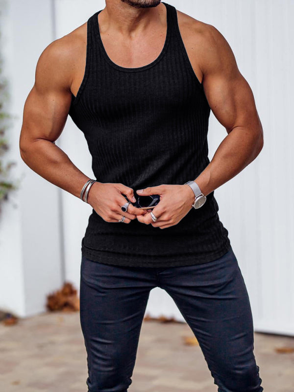 Knitted Vertical Stripes Fitness Sports Slim Vest for Men