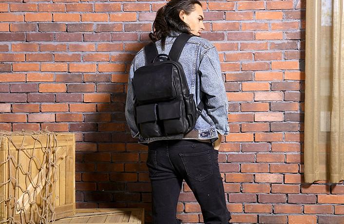 Cool Mens Leather Backpacks Black Travel Backpacks Laptop Backpack