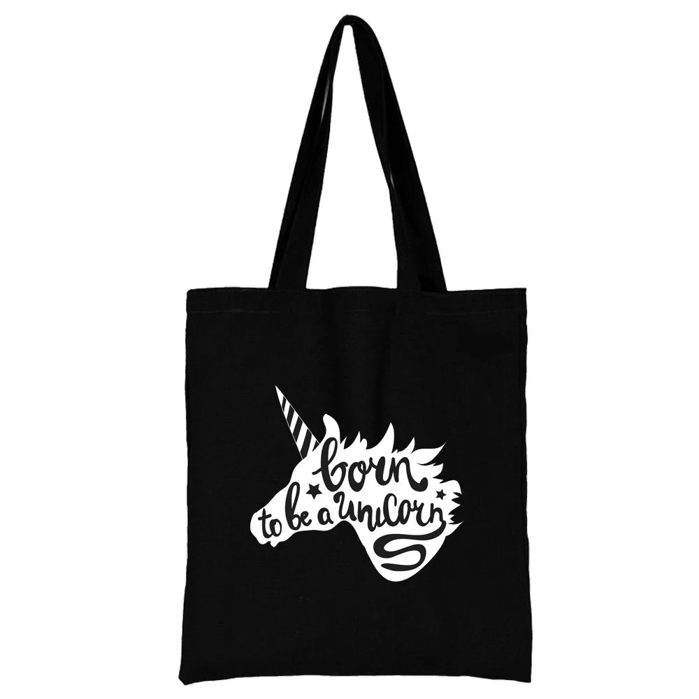 Women's Fashion Canvas Shopping Bag with White Picture Print - Large Capacity Reusable Tote Shoulder Bag