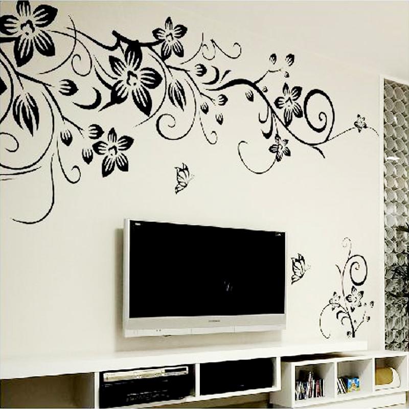 3D Floral Wall Art Sticker - Black Flower Design (130x80cm)