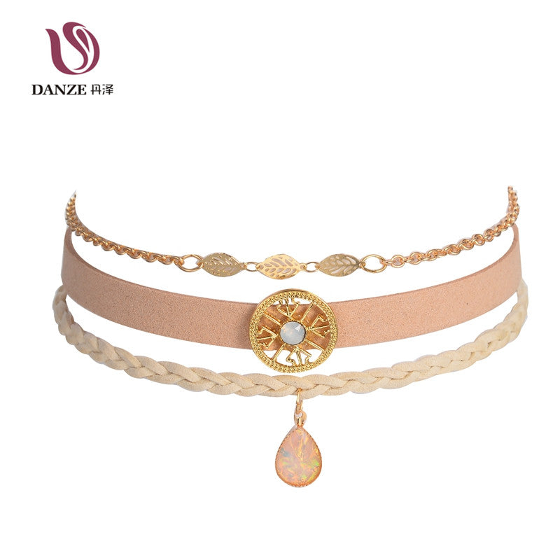 DANZE 4 Types Bohemian Choker Necklace Set for Women - Opal Pendant Fashion Jewelry
