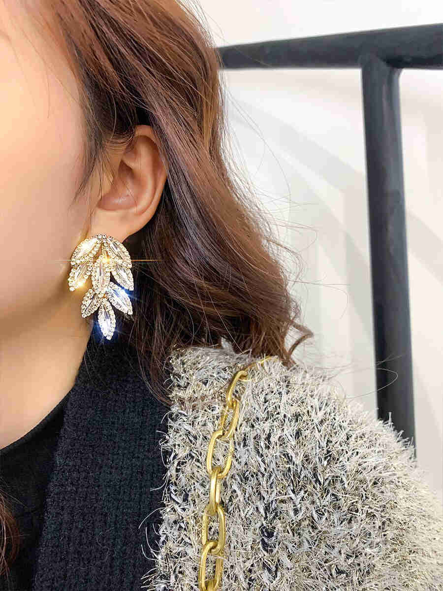 2022 Korea Shiny Handmade Zircon Leaf Earrings for Women