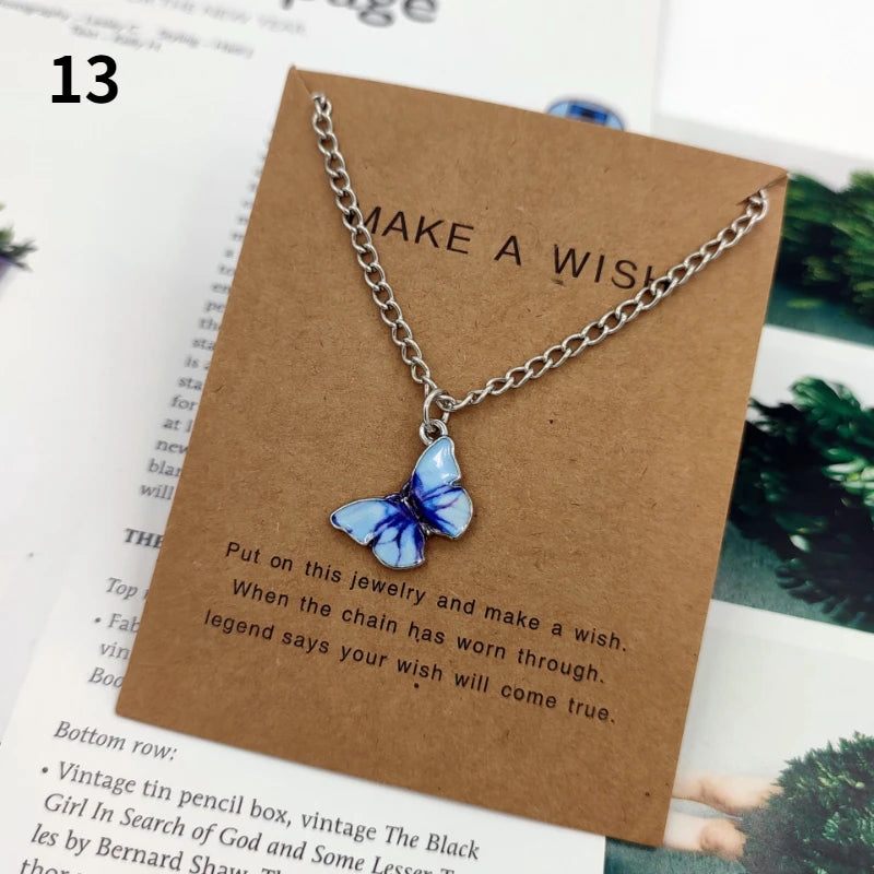 Fashion Butterfly Pendant Necklace for Women - Sweet Multicolor Insect Clavicle Chain