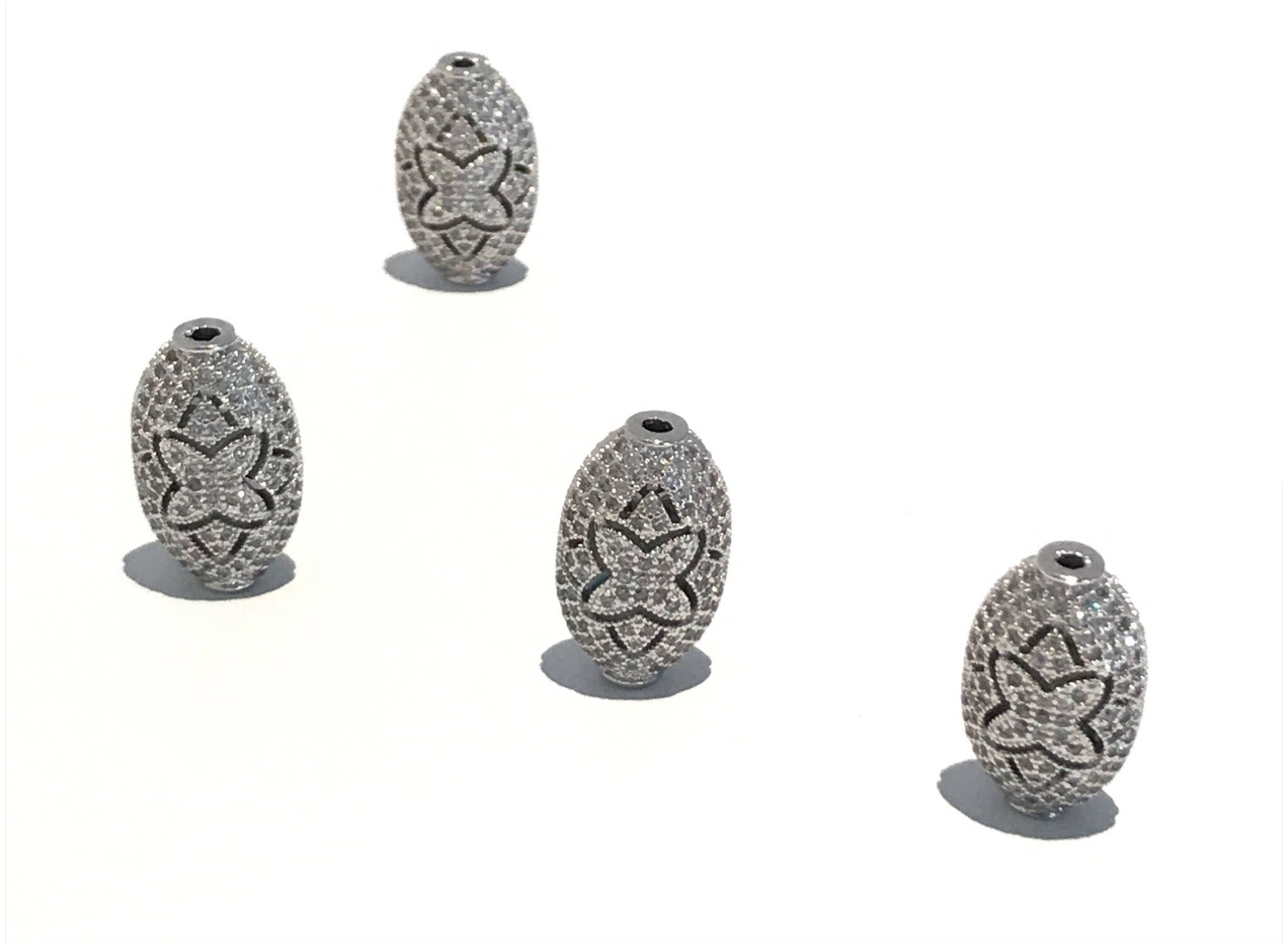 Platinum Plated Oval Micro Pave Cubic Zirconia Bead for DIY Jewelry Making