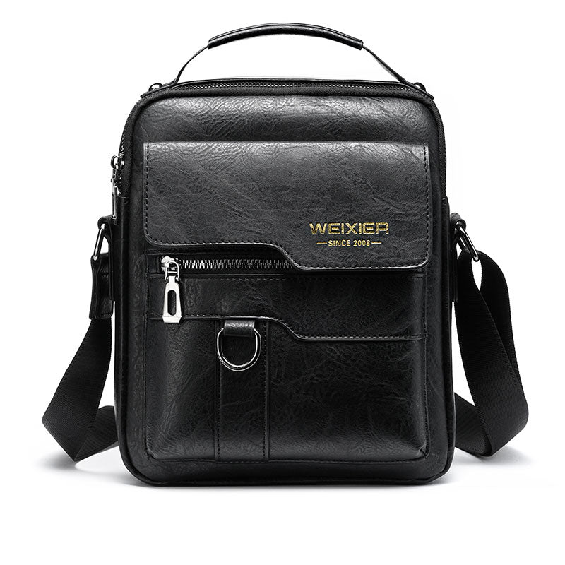 Men's Leather Crossbody Shoulder Bag with Multiple Pockets