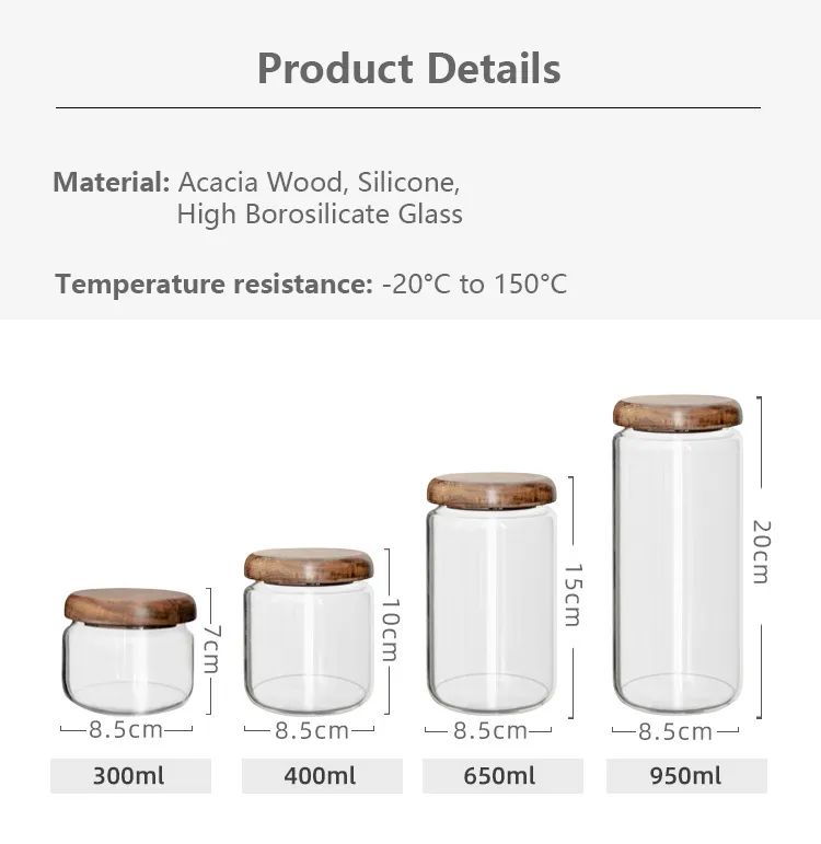 Wilder Collection Acacia Wood & Glass Sealable Food Storage Jars