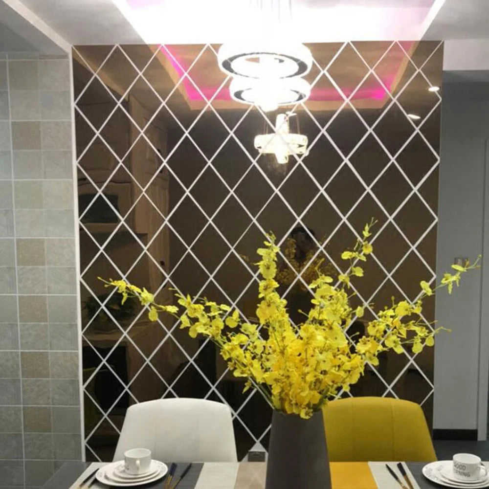 3D Diamond Acrylic Self-Adhesive Mirror Wall Stickers for Modern Home Decor