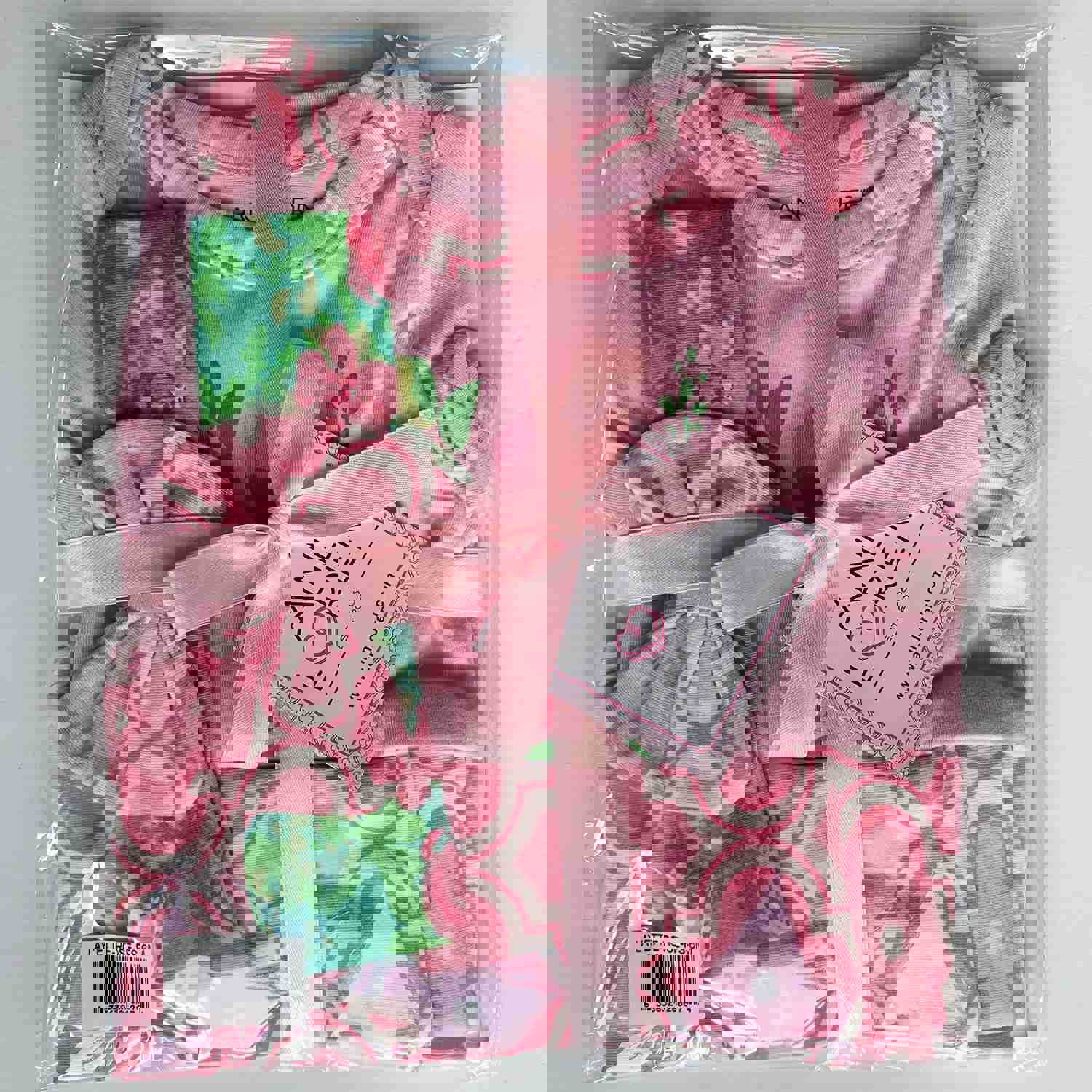 AnnLoren Baby Girls Layette Pink Arabesque Floral Onesie Pants Headband 3pc Gift Set