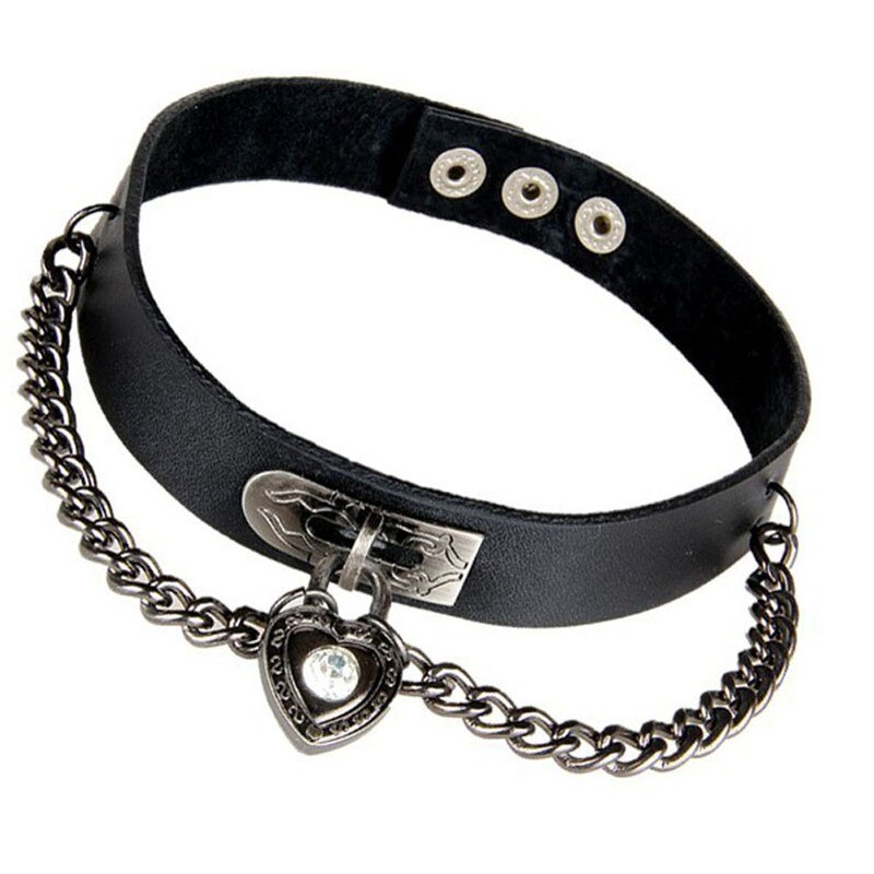 1 PCS Women Girls Punk Heart Dangle Pendant Choker Chain Goth Leather Necklace Collar Choker