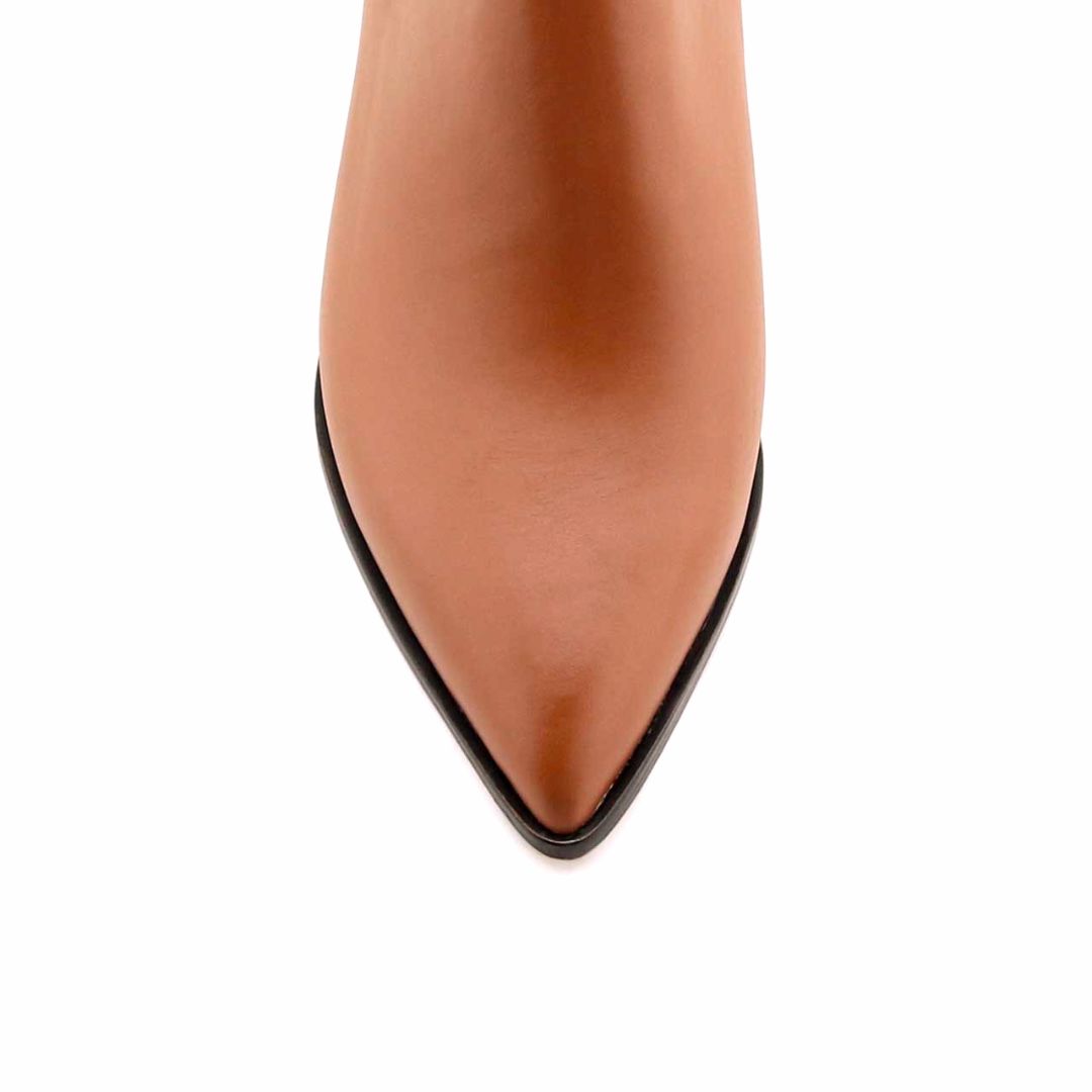 Terracotta Calf Leather Lower Block Ankle Boot