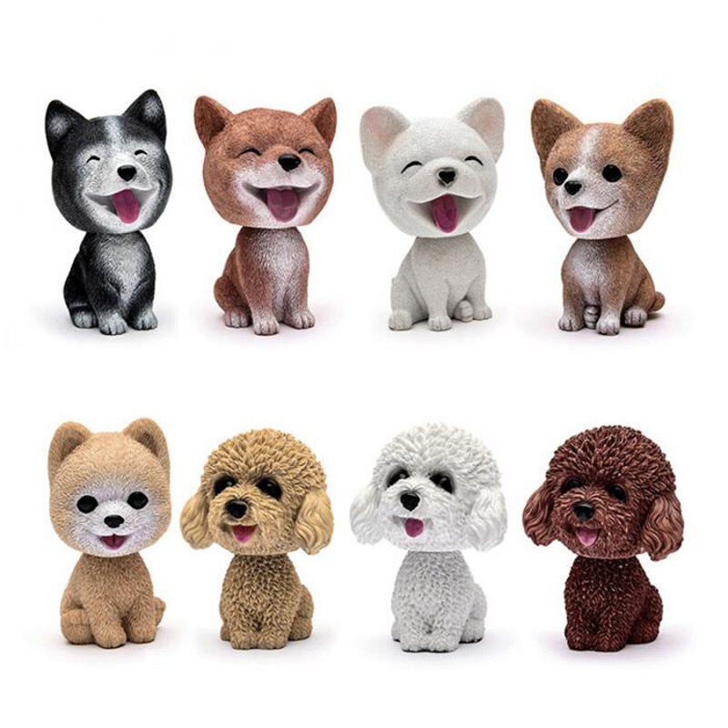 9cm Husky Teddy Pomeranian Car Shake Head Dog Ornament - Cute Nodding Decoration Gift for Car Interior, Home, and Room