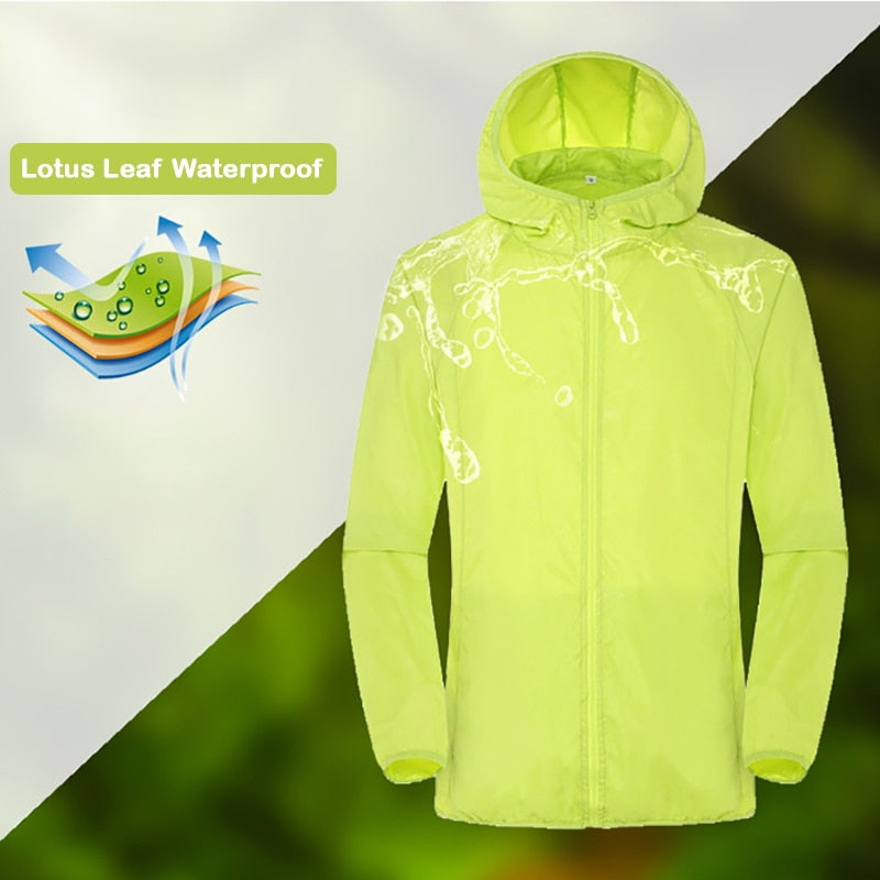 Unisex Waterproof Camping Rain Jacket with Sun Protection and Quick-Dry Feature