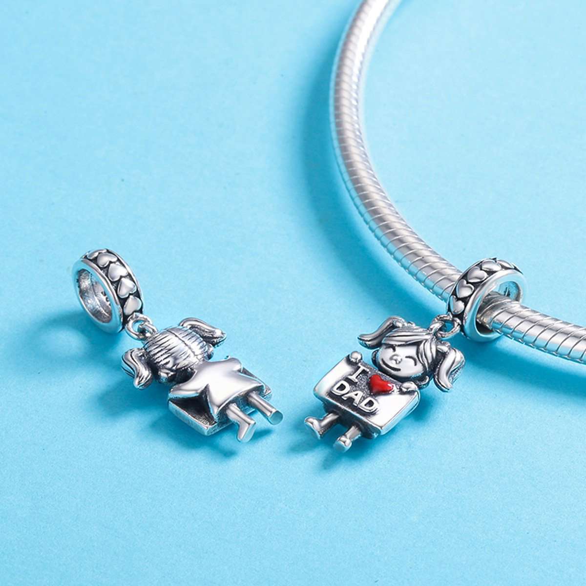 Sterling 925 Silver 'I Love Dad' Pendant - Compatible with Pandora & European Charm Bracelets