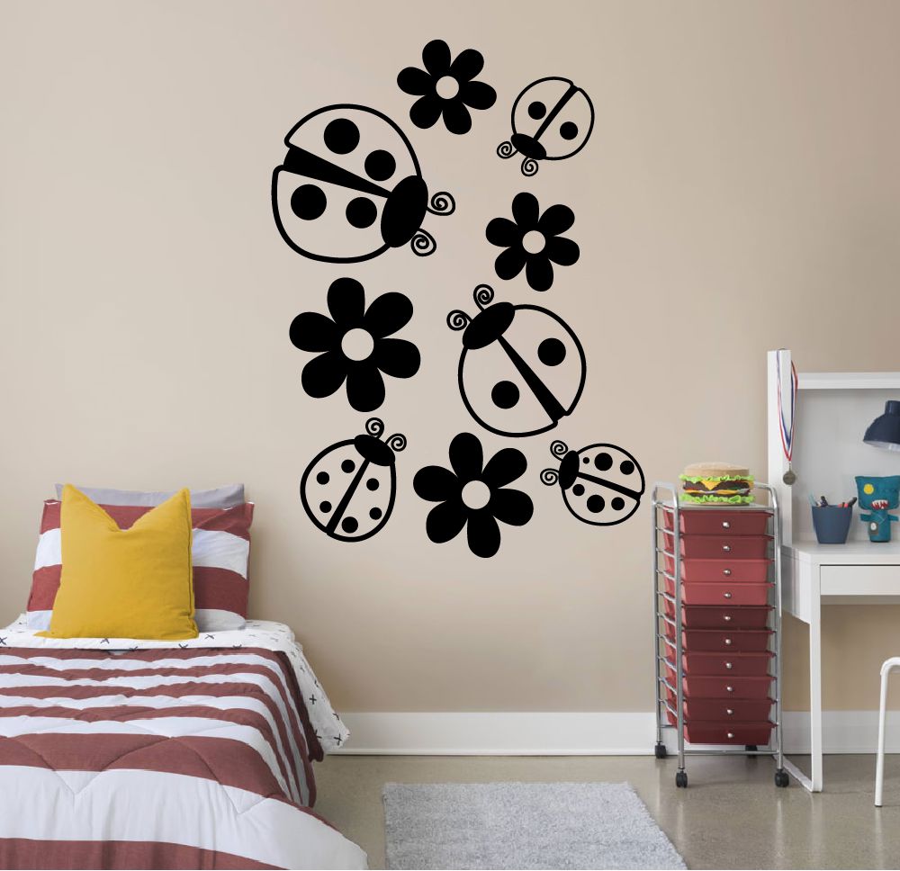 Ladybug Insect Vinyl Wall Sticker Wall Decal - Little Flowers Ladybugs Bugs Cute Animal Insect