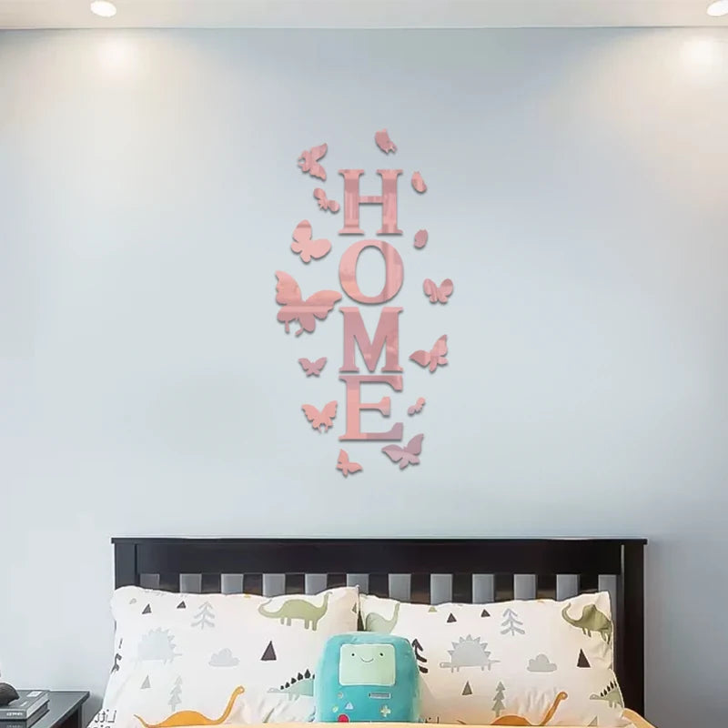 Butterfly English Letters Acrylic Mirror Surface Wall Sticker Alphabet Poster