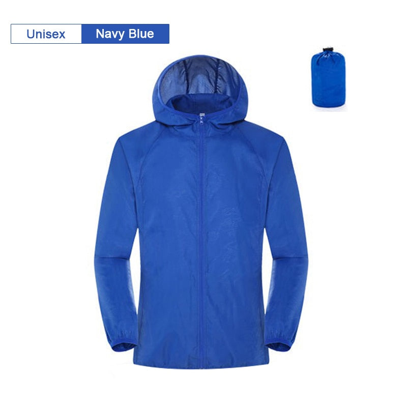 Unisex Waterproof Camping Rain Jacket with Sun Protection and Quick-Dry Feature