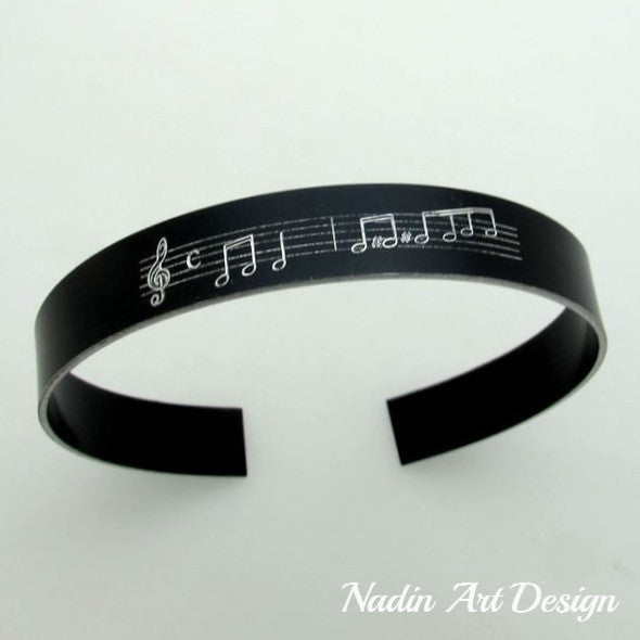 Music Notes Personalized Bracelet - Custom Engraved Musician Gift