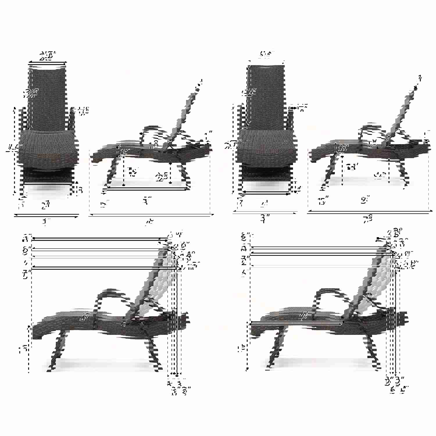 Lakeport Outdoor 3 Piece Multibrown Wicker Chaise Lounge Set with Table