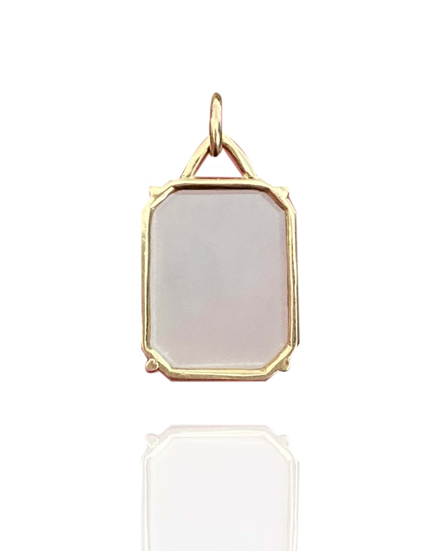 Moonstone Intaglio Pendant - Hand-Carved Orange Blossom Design in 14k Yellow Gold