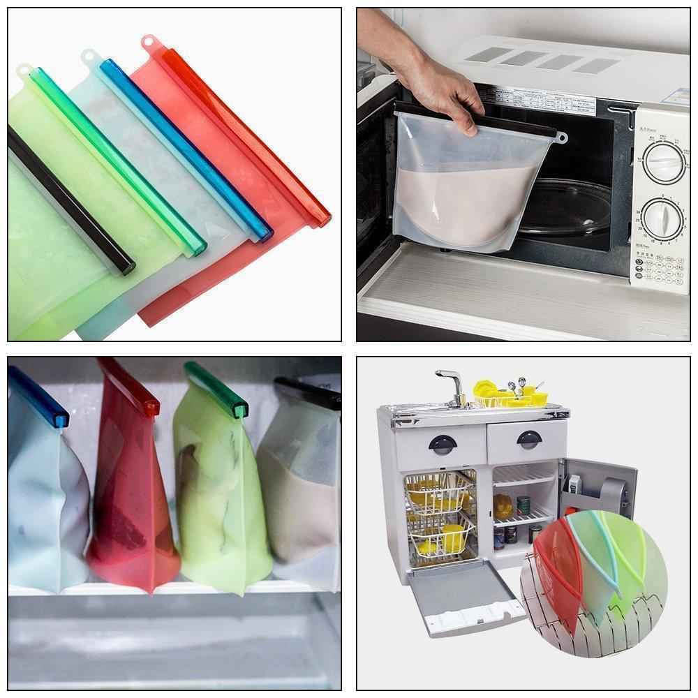 Reusable Silicone Food Storage Bags (4 Colors) - Leakproof & Temperature Resistant