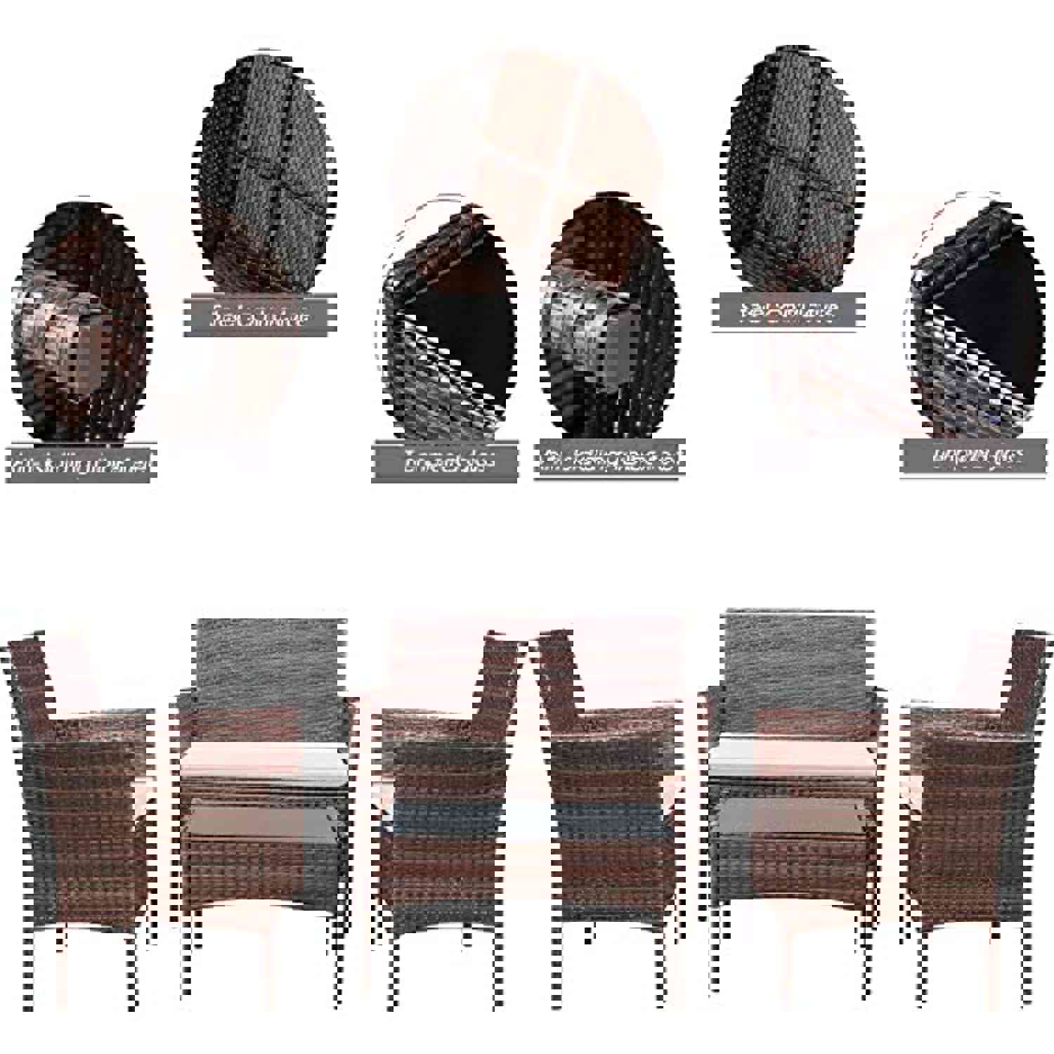 Vongrasig 4-Piece Outdoor Patio Furniture Set - Rattan Wicker Sofa & Table Set for Garden, Poolside, Balcony (Brown & Beige)