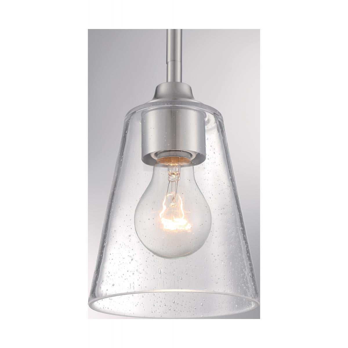 Bransel 1 Light Mini Pendant with Seeded Glass - Brushed Nickel Finish