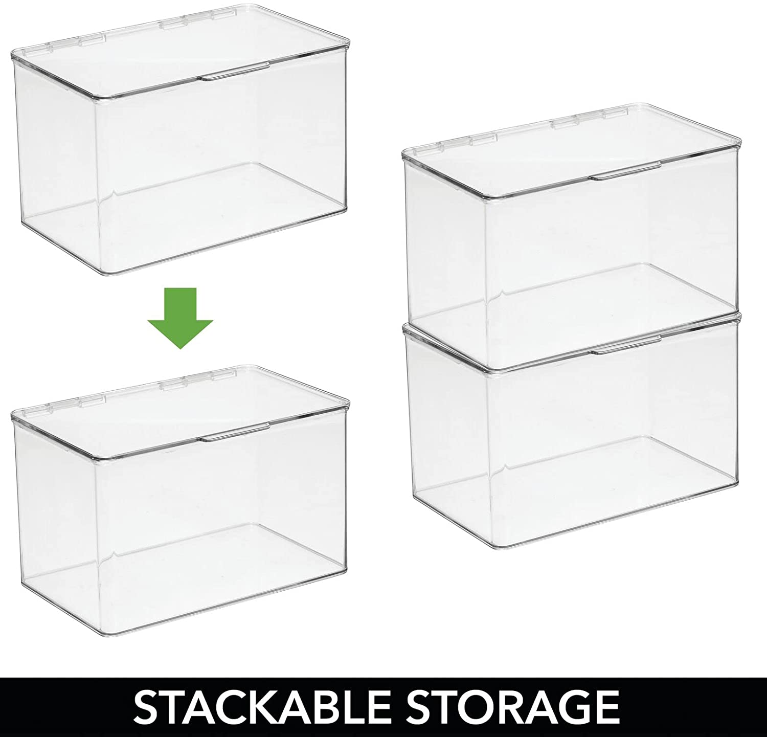 mDesign Plastic Stackable Food Storage Container with Hinged Lid - Clear Organizer for Kitchen, Pantry, Fridge/Freezer